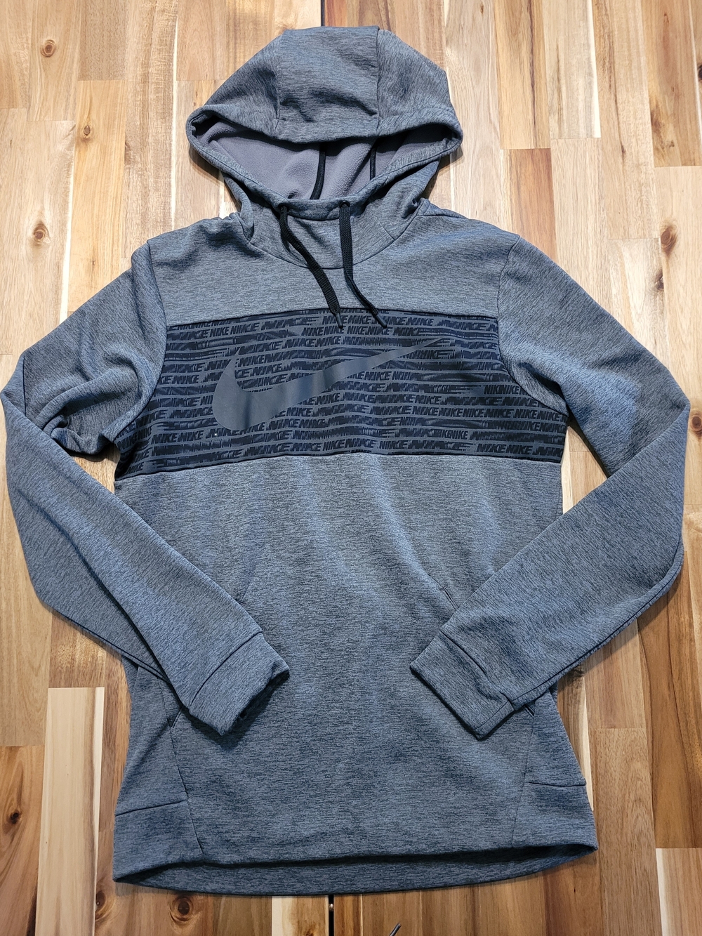 Nike Men's Dark Heather Gray Crewneck Hoodie Sweater with Black Logo Panel